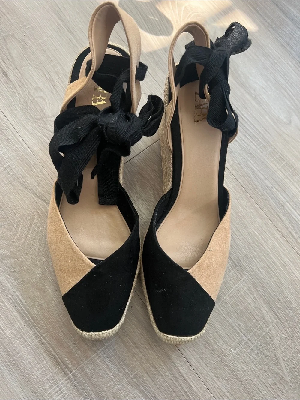 ZARA Black and Beige Espadrille Slingback Wedges Sz 10 (EU41) summer party boho